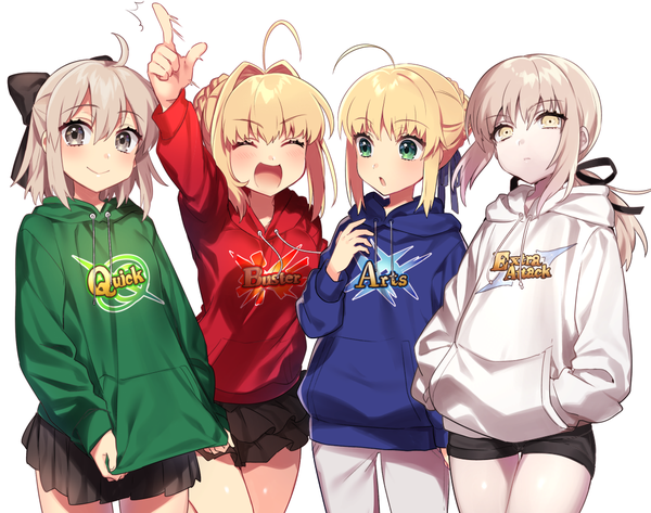 Anime picture 1077x850 with fate (series) fate/grand order fate/stay night fate/extra artoria pendragon (all) saber nero claudius (fate) okita souji (fate) (all) saber alter nero claudius (fate/extra) okita souji (koha-ace) sakura yuki (clochette) long hair looking at viewer blush fringe short hair open mouth simple background blonde hair