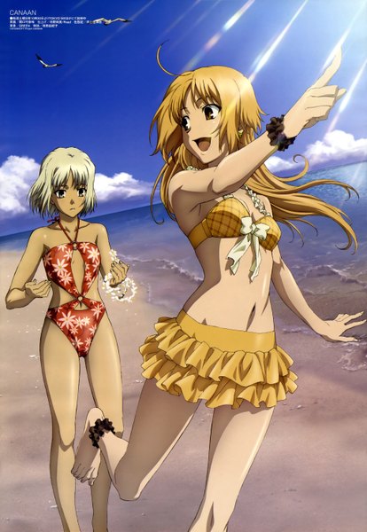 Anime picture 4096x5928 with canaan 428 type-moon megami magazine canaan (character) oosawa maria sekiguchi kanami long hair tall image highres short hair open mouth blonde hair standing multiple girls absurdres sky cloud (clouds) ahoge outdoors