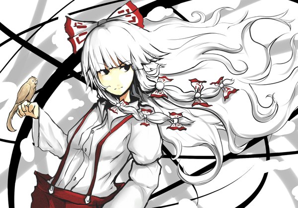 Anime picture 2000x1400 with touhou fujiwara no mokou highres girl animal bird (birds)