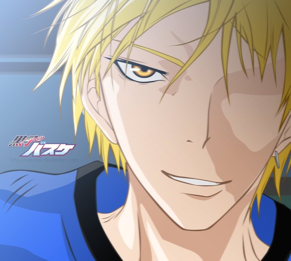 Anime picture 1898x1704 with kuroko no basket production i.g kise ryouta naruble looking at viewer highres short hair blonde hair smile yellow eyes boy earrings