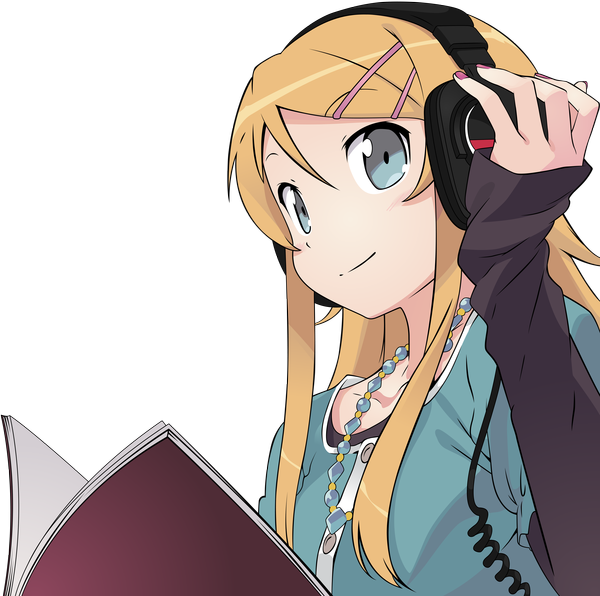 Anime picture 5000x4971 with ore no imouto ga konna ni kawaii wake ga nai kousaka kirino single long hair highres blue eyes blonde hair smile absurdres nail polish girl hair ornament headphones book (books) bobby pin jewelry necklace wire (wires)