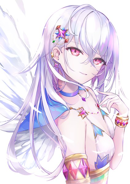 Anime picture 1200x1697 with ongeki sumeragi setsuna kie (yospcd) single long hair tall image looking at viewer fringe simple background hair between eyes white background silver hair upper body pink eyes bad proportions girl hair ornament earrings choker bracelet