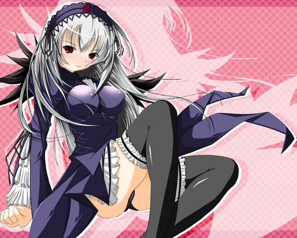 Anime picture 1280x1024 with rozen maiden suigintou light erotic pantyshot sitting gothic