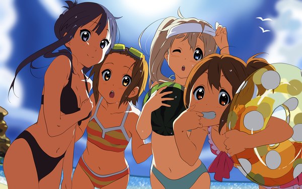 Anime picture 1920x1200 with k-on! kyoto animation akiyama mio hirasawa yui kotobuki tsumugi tainaka ritsu highres wide image vector swimsuit bikini black bikini