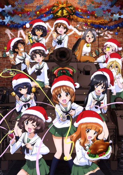 Anime picture 2895x4094 with girls und panzer nishizumi miho akiyama yukari takebe saori reizei mako isuzu hana hoshino (girls und panzer) suzuki (girls und panzer) piyotan momogaa nekonyaa tsuchiya (girls und panzer) sugimoto isao long hair tall image blush fringe highres short hair open mouth