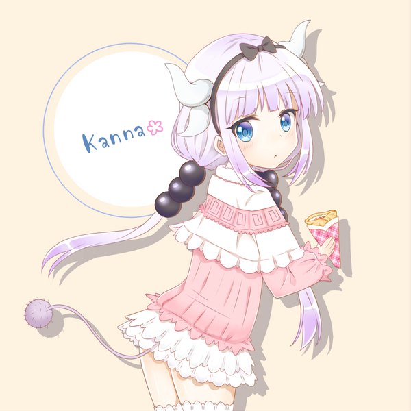 Anime picture 1100x1100 with kobayashi-san chi no maidragon kyoto animation kanna kamui chobi (chan key) single long hair tall image blush fringe blue eyes light erotic simple background twintails purple hair white hair tail blunt bangs long sleeves looking back multicolored hair