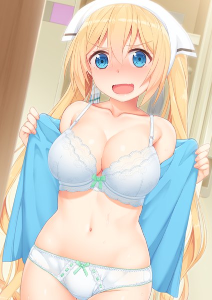 Anime picture 1134x1600 with blend s a-1 pictures hinata kaho tachimi (basue) single long hair tall image looking at viewer blush fringe breasts open mouth blue eyes light erotic blonde hair hair between eyes large breasts twintails payot :d