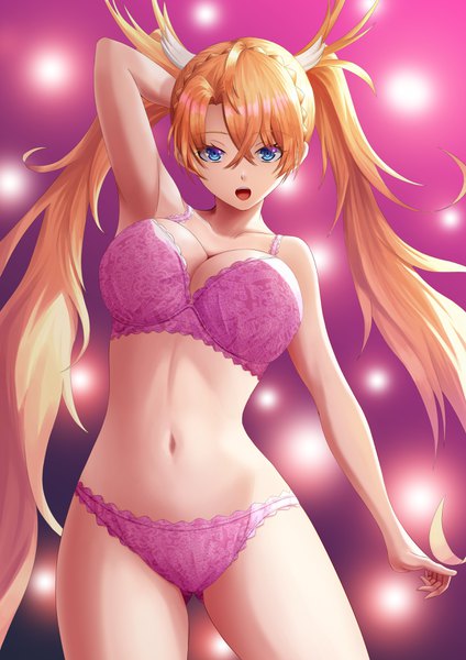Anime picture 2480x3508 with fate (series) fate/grand order bradamante (fate/grand order) fujifuji924 single long hair tall image looking at viewer fringe highres breasts open mouth blue eyes light erotic blonde hair hair between eyes large breasts standing twintails bare shoulders