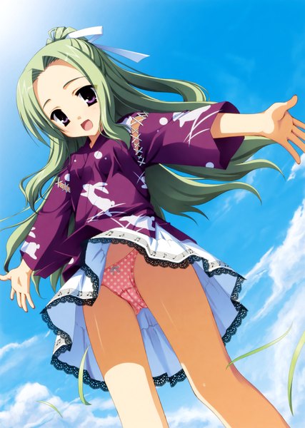 Anime picture 2991x4203 with natsuzora kanata shichijou sasara muririn long hair tall image highres open mouth light erotic purple eyes cloud (clouds) green hair girl underwear panties