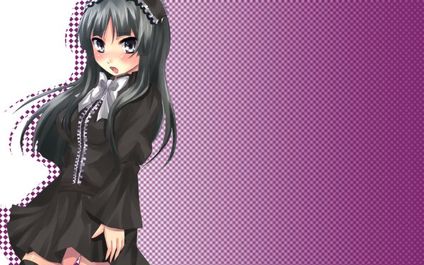 Anime picture 1920x1200 with k-on! kyoto animation akiyama mio yuri (purinlove) single long hair blush highres open mouth black hair wide image wallpaper third-party edit silver eyes lolita fashion extended girl dress bowtie black dress