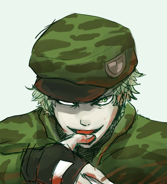 Anime picture 1199x1324 with happy tree friends flippy tall image short hair open mouth green eyes green hair personification evil boy fingerless gloves flat cap