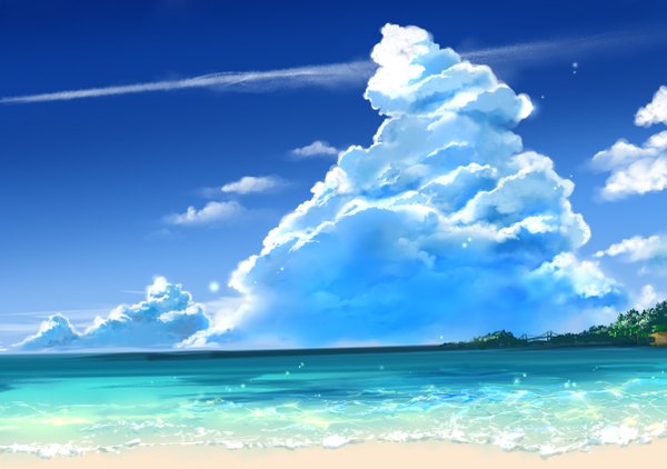 Anime picture 1203x847 with original akine eiri sky cloud (clouds) beach lens flare horizon no people scenic nature sea