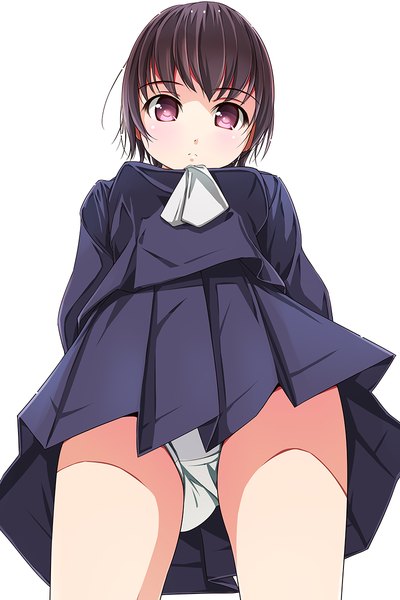 Anime picture 800x1200 with original matsunaga kouyou single tall image looking at viewer short hair light erotic black hair pink eyes pantyshot girl skirt uniform underwear panties school uniform