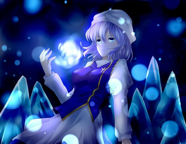 Anime picture 1127x877 with touhou letty whiterock miyo (ranthath) single short hair blue eyes blue hair girl dress ice