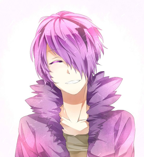Anime picture 1200x1300 with ib (game) garry (ib) single tall image fringe short hair simple background white background purple hair eyes closed hair over one eye boy coat