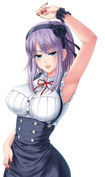 Anime picture 1000x1680 with dagashi kashi feel (studio) shidare hotaru chien zero single tall image looking at viewer short hair breasts open mouth blue eyes purple hair armpit (armpits) transparent background girl dress hairband