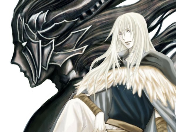 Anime picture 1024x768 with claymore madhouse isley long hair blue eyes white background white hair profile boy helmet