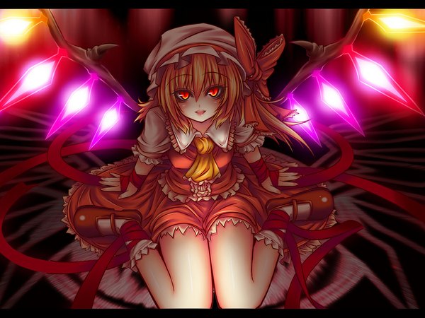Anime picture 1024x768 with touhou flandre scarlet short hair blonde hair red eyes girl skirt wings skirt set