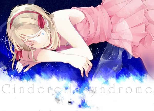 Anime picture 1150x835 with vocaloid kagamine rin komasawa (fmn-ppp) single blonde hair eyes closed sleeping girl dress shoes hairband