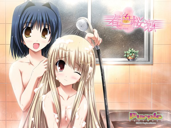 Anime picture 1600x1200 with haruiro ouse purple software light erotic bath tagme