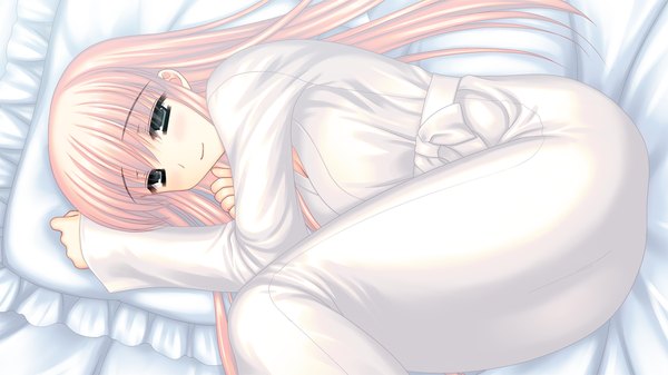 Anime-Bild 1280x720 mit sangoku hime 2 long hair blue eyes wide image game cg white hair lying girl pajamas