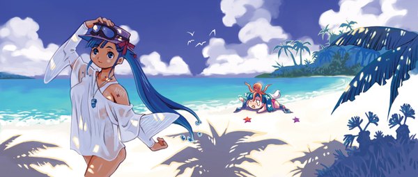 Anime picture 3283x1400 with nomura ryouji highres wide image beach transparent clothing