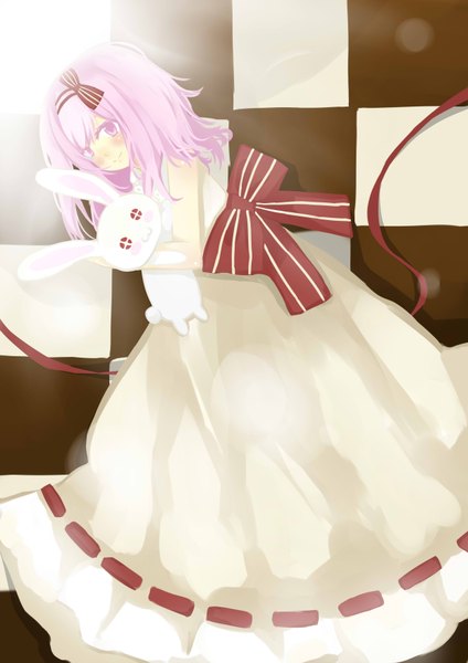 Anime picture 2480x3507 with happy tree friends giggles single tall image blush highres short hair smile pink hair pink eyes personification girl dress bow hairband white dress toy stuffed animal