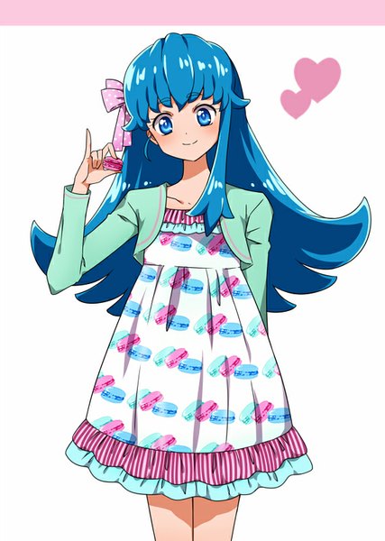 Anime picture 570x800 with precure happinesscharge precure! toei animation shirayuki hime kagami chihiro single long hair tall image looking at viewer blush fringe blue eyes simple background smile white background blue hair eyebrows girl dress heart