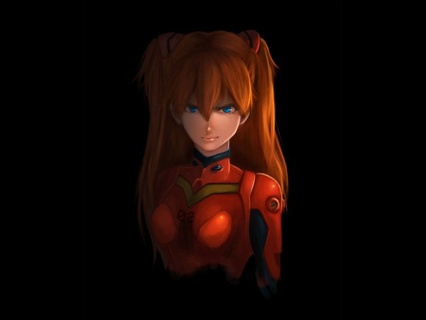 Anime picture 1700x1280 with neon genesis evangelion rebuild of evangelion evangelion: 2.0 you can (not) advance gainax tseirp (pixiv) single long hair highres blue eyes simple background orange hair black background face girl pilot suit