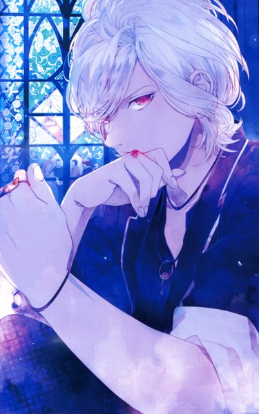 Anime picture 3893x6231 with diabolik lovers idea factory sakamaki subaru single tall image looking at viewer highres short hair red eyes absurdres white hair vampire boy