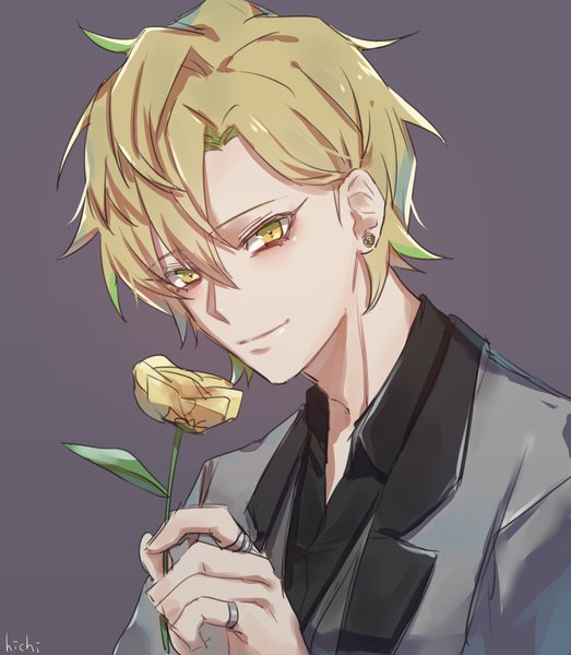 Anime picture 1200x1376 with hypnosis mic izanami hifumi hichi single tall image looking at viewer blush fringe short hair simple background blonde hair hair between eyes holding signed yellow eyes upper body head tilt light smile portrait gradient hair