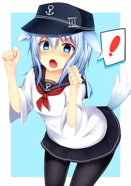 Anime picture 954x1350 with kantai collection hibiki destroyer suteba (grzjkbhgf) single long hair tall image looking at viewer blush breasts open mouth blue eyes animal ears blue hair tail animal tail flat chest kemonomimi mode dog ears doggystyle dog tail