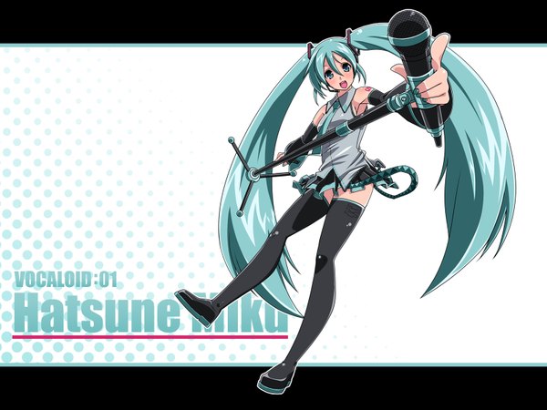 Anime picture 1600x1200 with vocaloid hatsune miku twintails girl headphones microphone