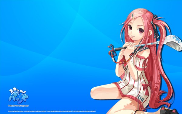 Anime picture 1920x1200 with pangya lucia long hair highres simple background wide image brown eyes pink hair girl