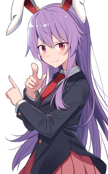 Anime picture 800x1286 with touhou reisen udongein inaba e.o. single long hair tall image looking at viewer fringe simple background hair between eyes red eyes white background animal ears purple hair bunny ears girl necktie