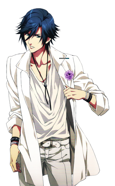 Anime picture 1000x1615 with uta no prince-sama a-1 pictures ichinose tokiya gikwang single tall image looking at viewer fringe short hair blue eyes standing blue hair transparent background rendered boy flower (flowers) bracelet belt pendant pants