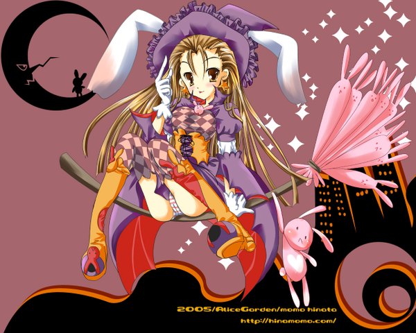 Anime picture 1280x1024 with light erotic bunny girl pantyshot sitting halloween witch girl underwear panties