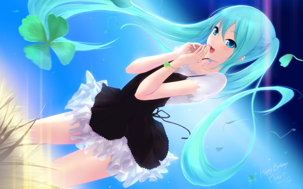 Anime picture 1680x1050 with vocaloid hatsune miku cait long hair blue eyes wide image twintails blue hair girl sundress
