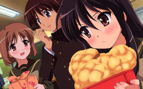 Anime picture 1920x1200 with shakugan no shana j.c. staff shana yoshida kazumi sakai yuuji blush highres wide image bread melon bread