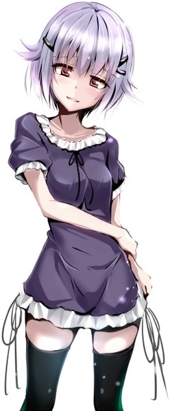 Anime picture 600x1255 with idolmaster idolmaster cinderella girls koshimizu sachiko natsu (anta tte hitoha) single tall image looking at viewer fringe short hair breasts simple background smile standing white background zettai ryouiki glow girl dress hair ornament hairclip