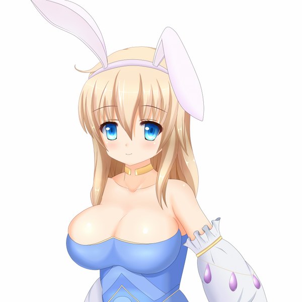 Anime picture 1770x1770 with original aneten long hair looking at viewer blush highres blue eyes blonde hair white background bunny ears girl dress detached sleeves choker