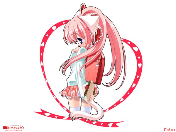 Anime picture 1600x1200 with tagme (character) tagme (artist) white background animal ears cat girl valentine girl