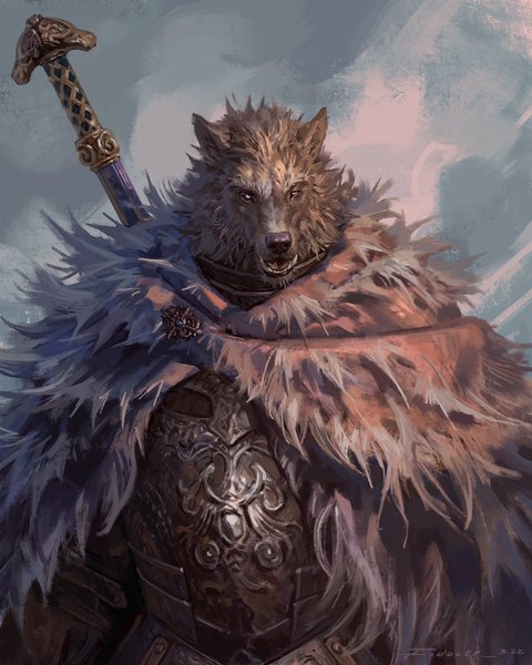 Anime picture 1638x2048 with elden ring blaidd the half-wolf taran fiddler single tall image looking at viewer signed upper body boy armor cape breastplate furry