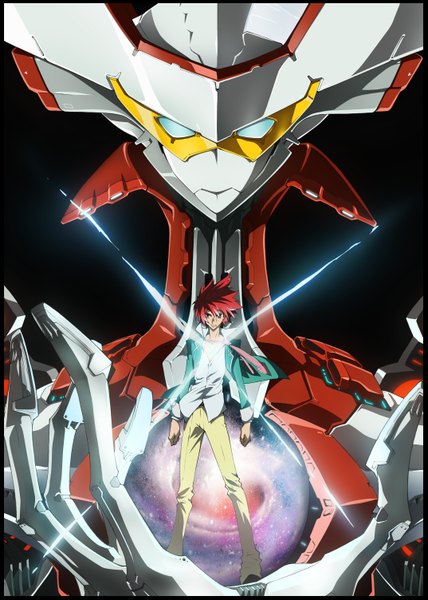 Anime picture 2148x3008 with star driver tsunashi takuto tauburn (star driver) tall image highres short hair red eyes red hair boy necktie mecha galaxy