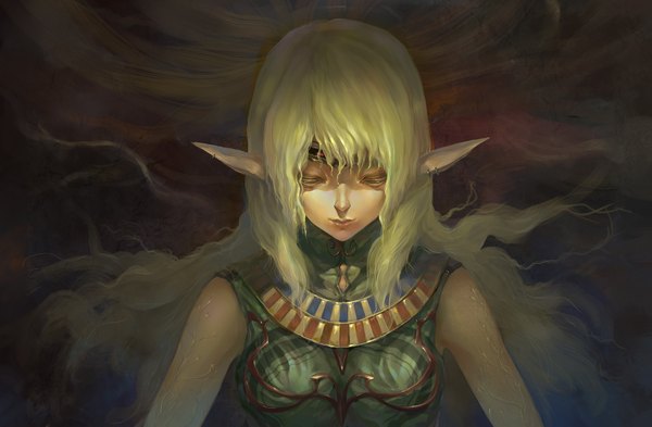 Anime picture 1890x1240 with record of lodoss war deedlit final (final) long hair highres blonde hair pointy ears sleeveless elf girl jewelry circlet