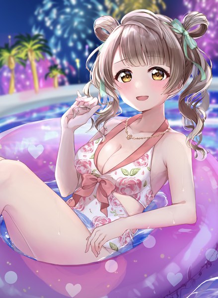 Anime picture 2543x3476 with love live! school idol project sunrise (studio) love live! minami kotori yoshinon kotori single long hair tall image looking at viewer blush fringe highres open mouth light erotic smile brown hair twintails yellow eyes outdoors blunt bangs