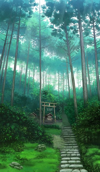 Anime picture 873x1500 with original sakais3211 tall image no people landscape nature plant (plants) tree (trees) grass torii path