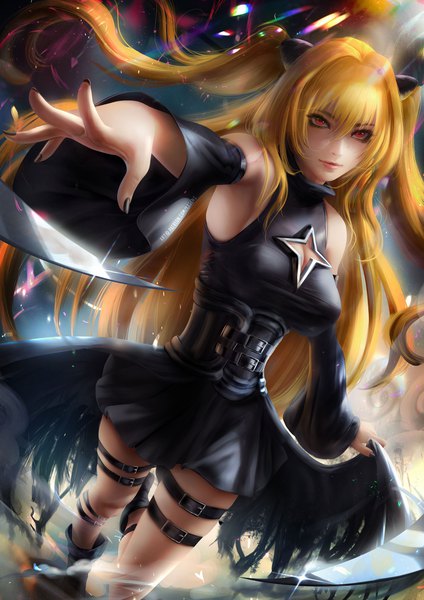 Anime picture 3532x5000 with toloveru toloveru darkness xebec konjiki no yami axsen single long hair tall image looking at viewer fringe highres blonde hair hair between eyes red eyes standing signed absurdres nail polish fingernails lips