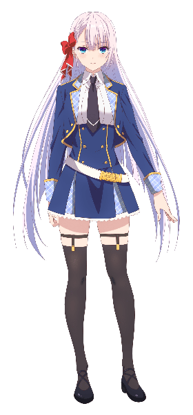 Anime picture 832x1780 with seiken gakuin no maken tsukai riselia ray crystalia single long hair tall image looking at viewer fringe blue eyes hair between eyes standing silver hair full body official art transparent background girl thighhighs bow black thighhighs hair bow necktie