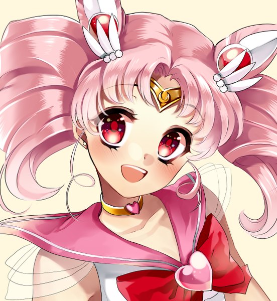 Anime picture 1150x1250 with bishoujo senshi sailor moon toei animation chibiusa sailor chibi moon kurabayashi single long hair tall image looking at viewer blush open mouth red eyes twintails pink hair girl hair ornament heart